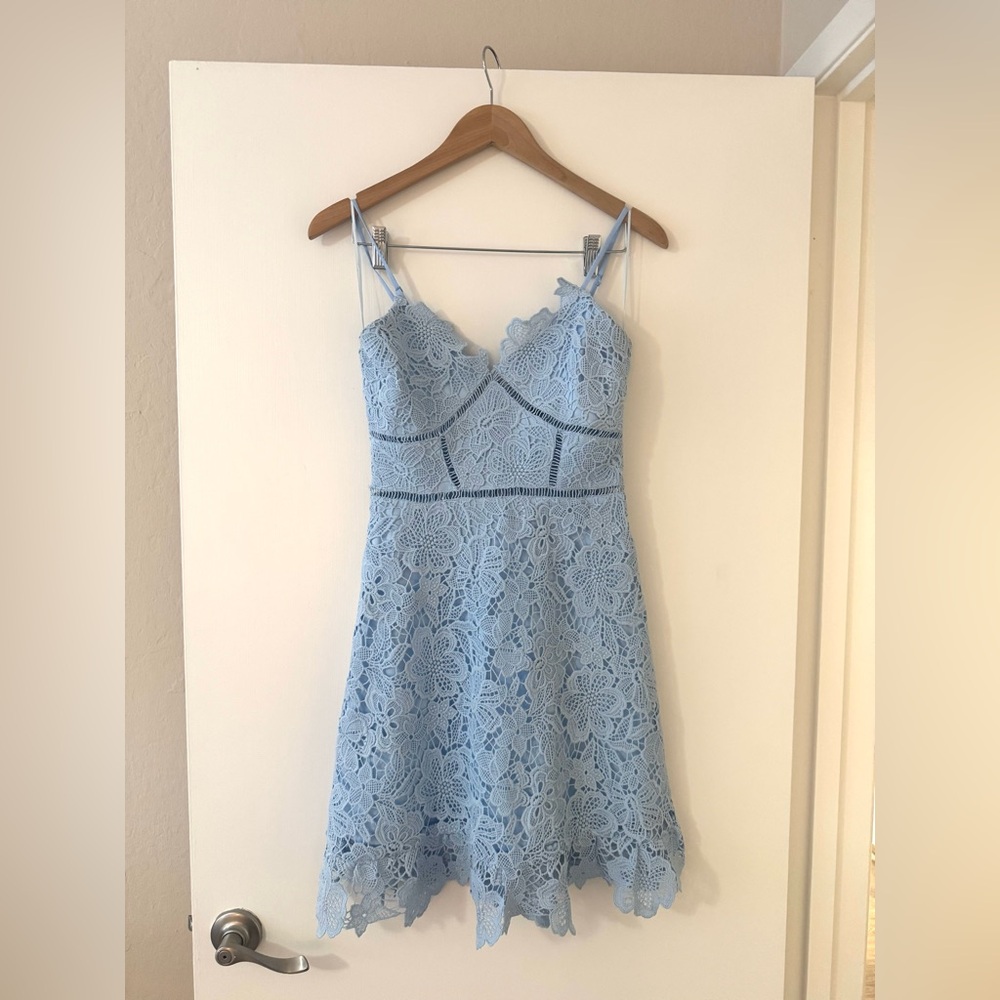 AQUA Lace A-Line Dress – Light Blue – Size M (Bloomingdale’s) - Wedding Guest